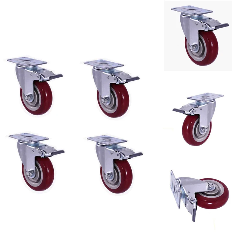 

Caster Wheels, Casters With Brake, No Noise Swivel Casters With Set Of 4, PU Wheels With Locking, 4 Pack Castors