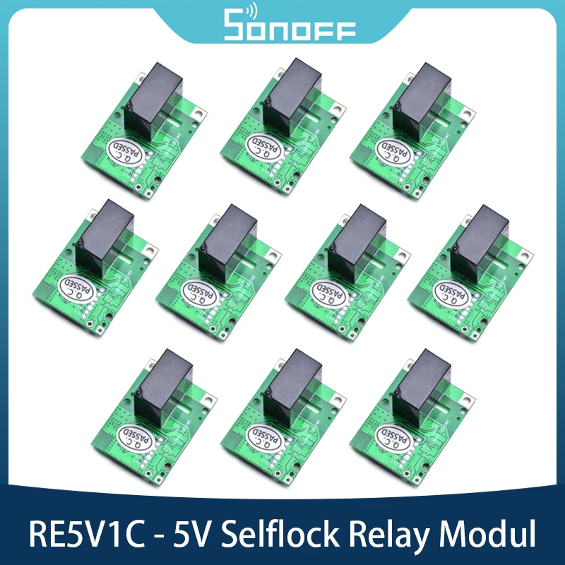 

10pcs SONOFF RE5V1C - 5V Relay Module Smart Wifi Switch DC Wireless Switches Inching/Self-located Working Modes APP/Voice/LAN