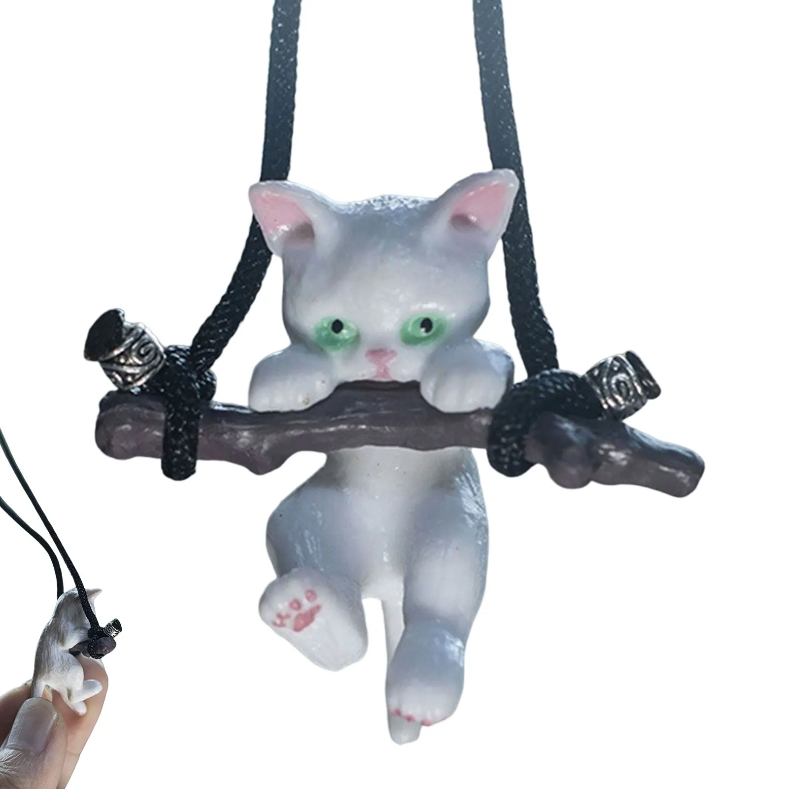

Car Hanging Cat on Branch Swing Pendant Rear View Mirror Charm Auto Interior Accessories Window Decor Wall Sets Decoration
