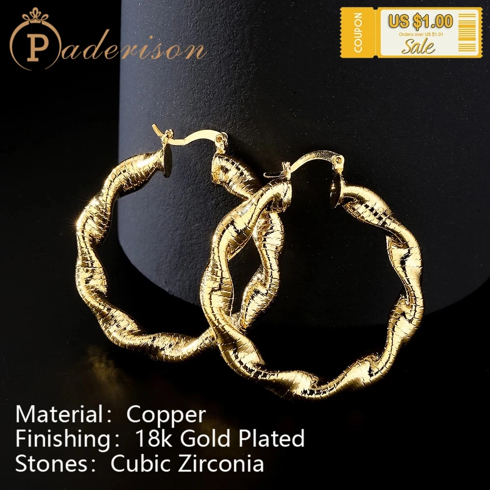 

Big Circle Hoop Earrings For Women Twisted Chain Vintage Earrings Copper 18k Gold-Plating Simple Fashion Earrings Gifts
