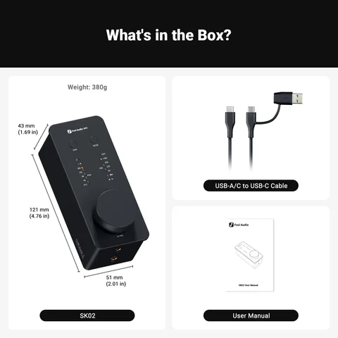Fosi Audio SK02 USB-декодер, аудиоусилитель с поддержкой DSD 256 PCM ЦАП, усилитель для наушников 3,5 мм и 4,4 мм