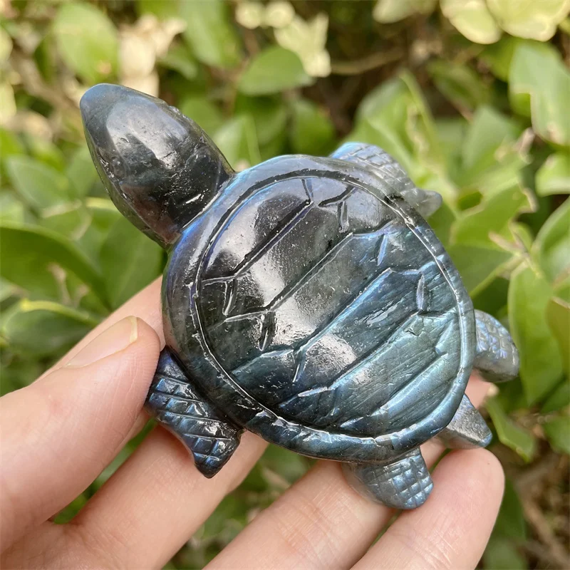 

8cm Natural Labradorite Crystal Tortoise Carving Animal Statue Crafts Healing Crystal Stone A Gift For A Children 1pcs