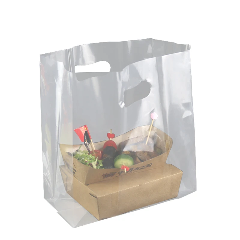 

100Pcs Portable Transparent Bags Supermarket Plastic Bags With Handle Shopping Bag Food Packaging Bag