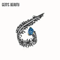 gems beauty adjustable ring 925 sterling silver trendy fine jewelry for charm women bijoux feather london blue topaz open ring