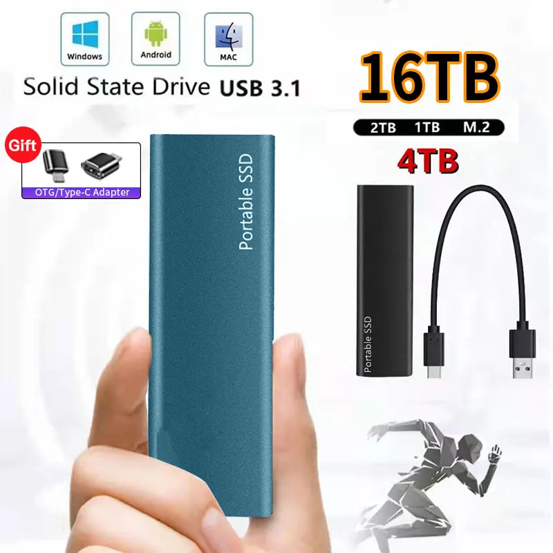 

128TB Portable 1TB SSD External Hard Drive Type-C USB 3.1 High Speed 500GB External Storage Hard Disks For Laptops/Windows/mac