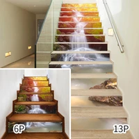 waterfall scenery self adhesive pvc staircase wallpaper stairs decoration diy sticker 3d vision wall decal home stairway decor