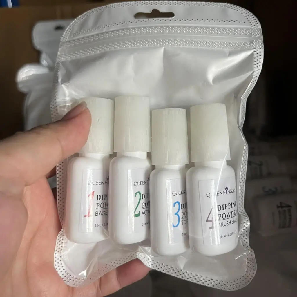 Набор жидких гелей-пудры 10 мл 4 шт. с базовым верхним покрытием активатором и