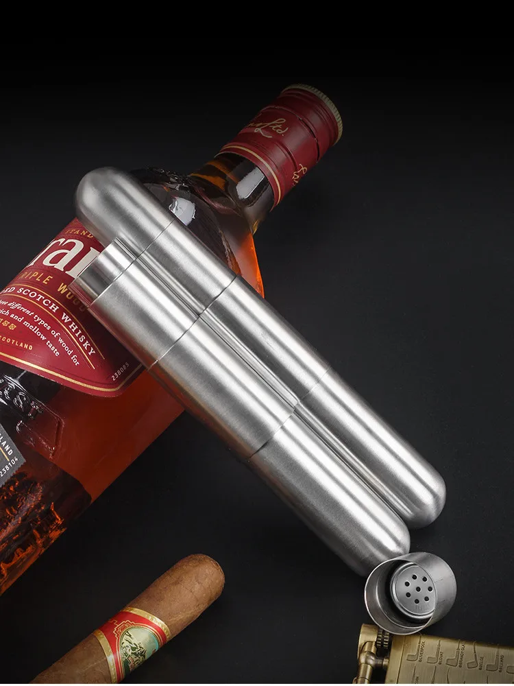 Портативная металлическая трубка для сигар из нержавеющей стали увлажняющая