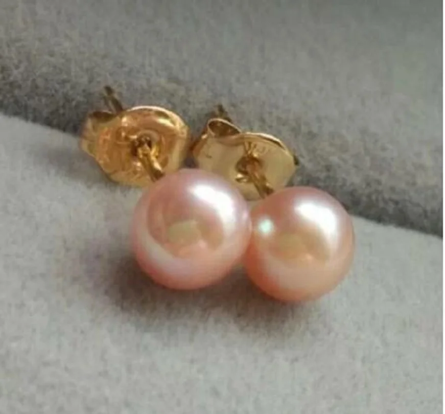 

New 7-8mm A Round Natural SOUTH SEA PINK Pearl Earrings 14k Gold Earrings