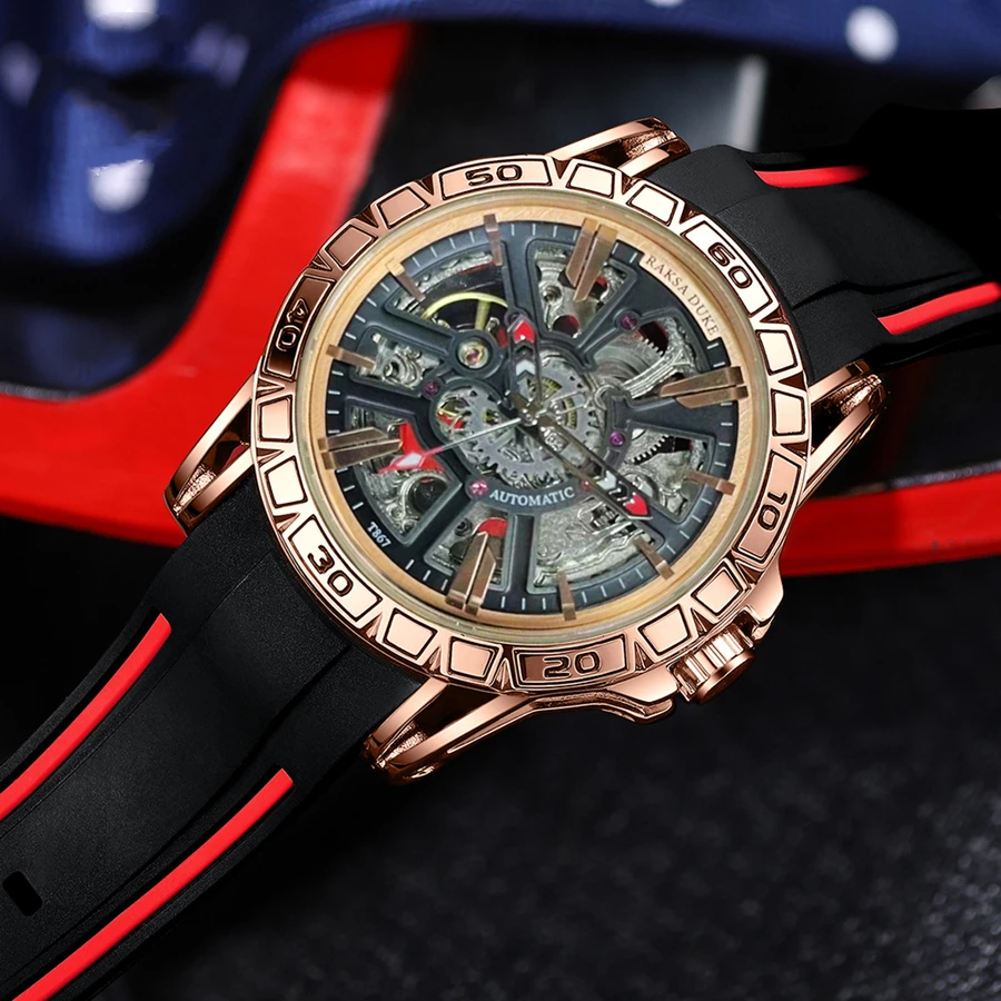 

Часы наручные мужские с автоподзаводом и силиконовым ремешком, водонепроницаемые