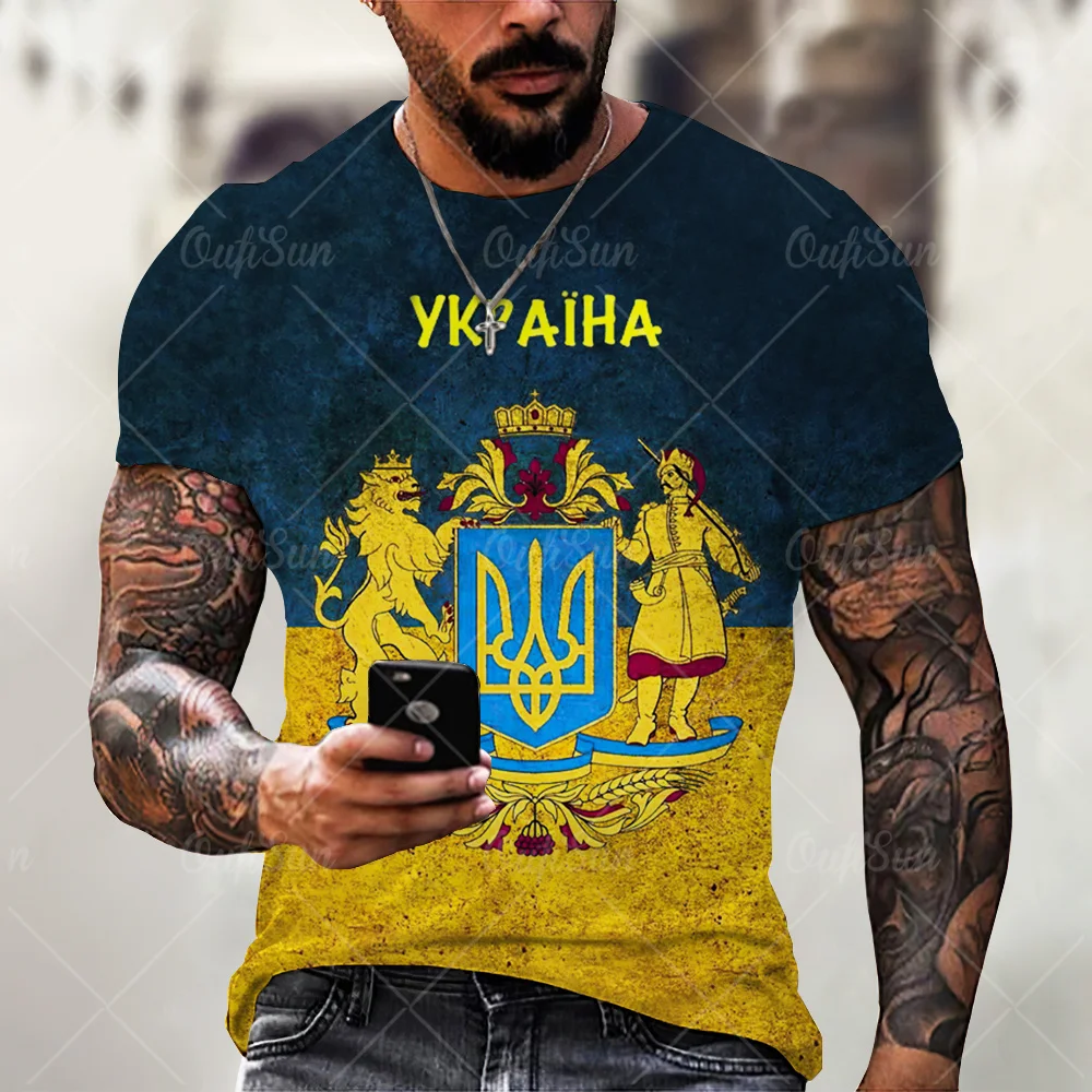 

Vintage Male Ukrainian T-Shirts for Men T Shirt 3D Print Clothing Flag Short Sleeves Summer O-Neck Harajuku Top Stranger Things