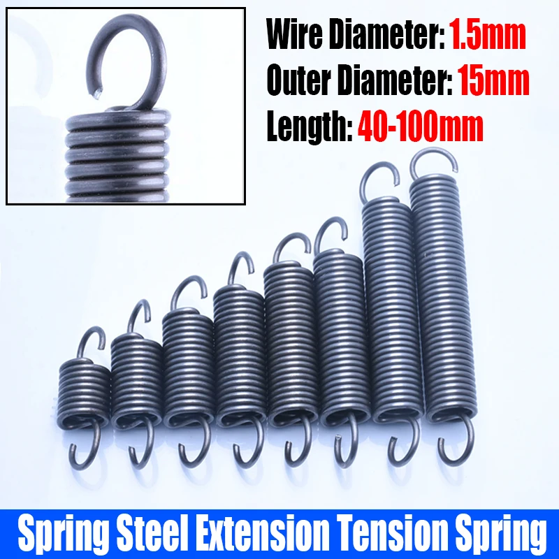 

2PCS 1.5mm Wire Diameter Spring Steel S Hook Extension Tension Spring Coil Spring Hook Spring L=40-100mm Outer Diameter 15mm