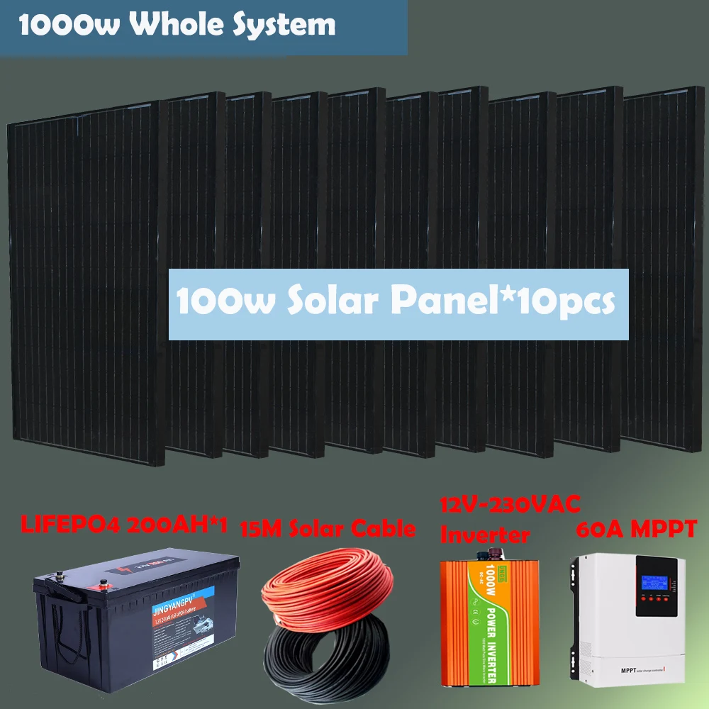 

Solar Panel 1000W 220VAC 150KWH 1000w Complete Off Grid Solar System for Home Lighting Power Generator Energy