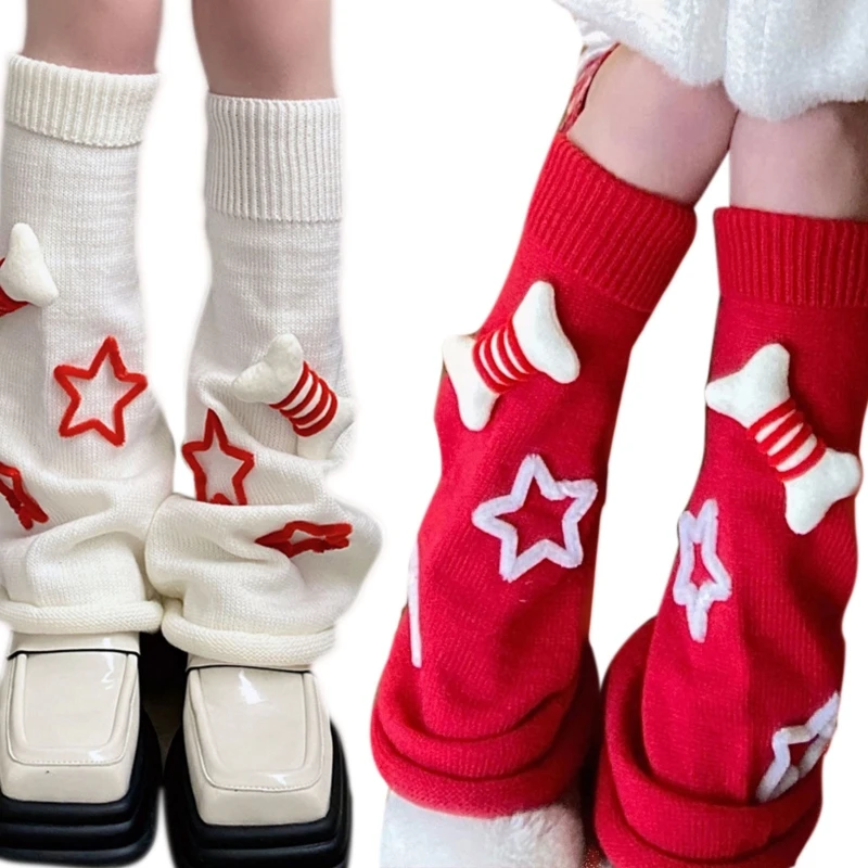 

Japanese Women Leg Warmers Socks Harajuku Cute Small Bone Star Knit Foot Covers