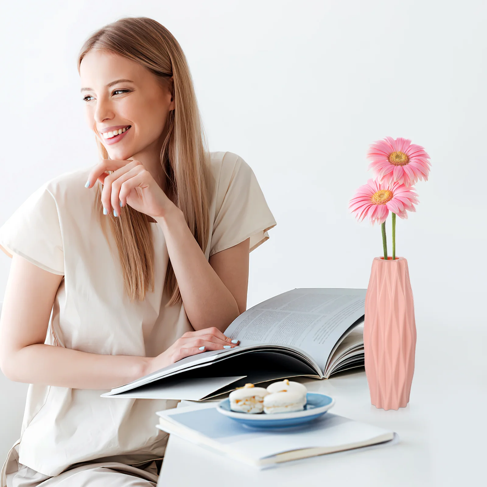 Розовые искусственные цветы ваза в скандинавском стиле контейнер креативное