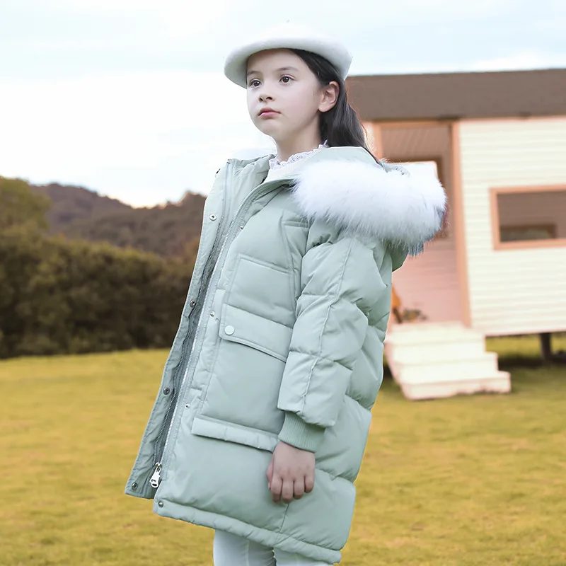 

Новый Зимний Детский пуховик модная теплая куртка с натуральным меховым воротником для девочек большое детское ветрозащитное плотное зимн...