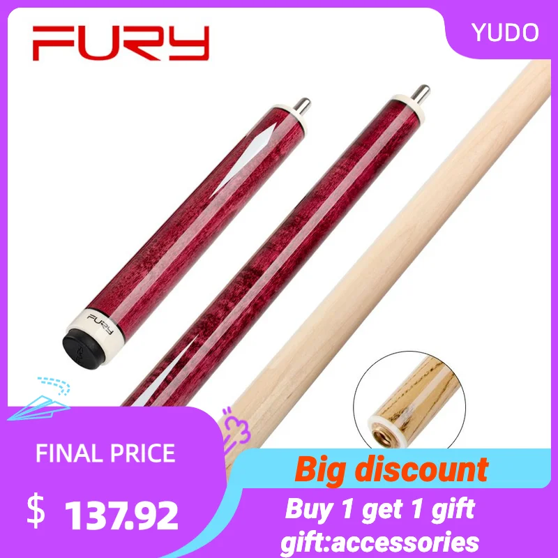 FURY JPS-1/2 Billiard 3 Pieces Jump Cue Stick Ash/Maple Shaft 13.8mm H5 Green Glass Fiber Tip Quick Joint Billar Jump Cue Kit