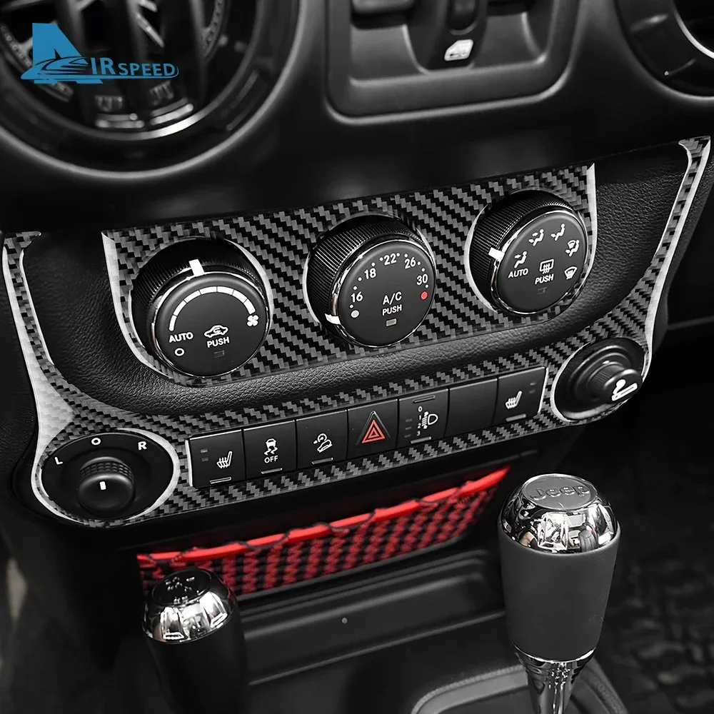 Фото ﻿   Для Jeep Wrangler JK JKU 2011 2012 2013 2014 2015 2016 2017 Наклейка из настоящего мягкого карбона для панели кондиционера и прикуривателя автомобиля. №1