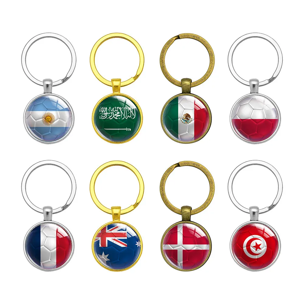 Круглый брелок с национальными флагами Аргентины, Саудовской Аравии, Мексики, Польши, Франции, Австралии, Дании и Туниса "Футбольный брелок для ключей" в подарок друзьям.