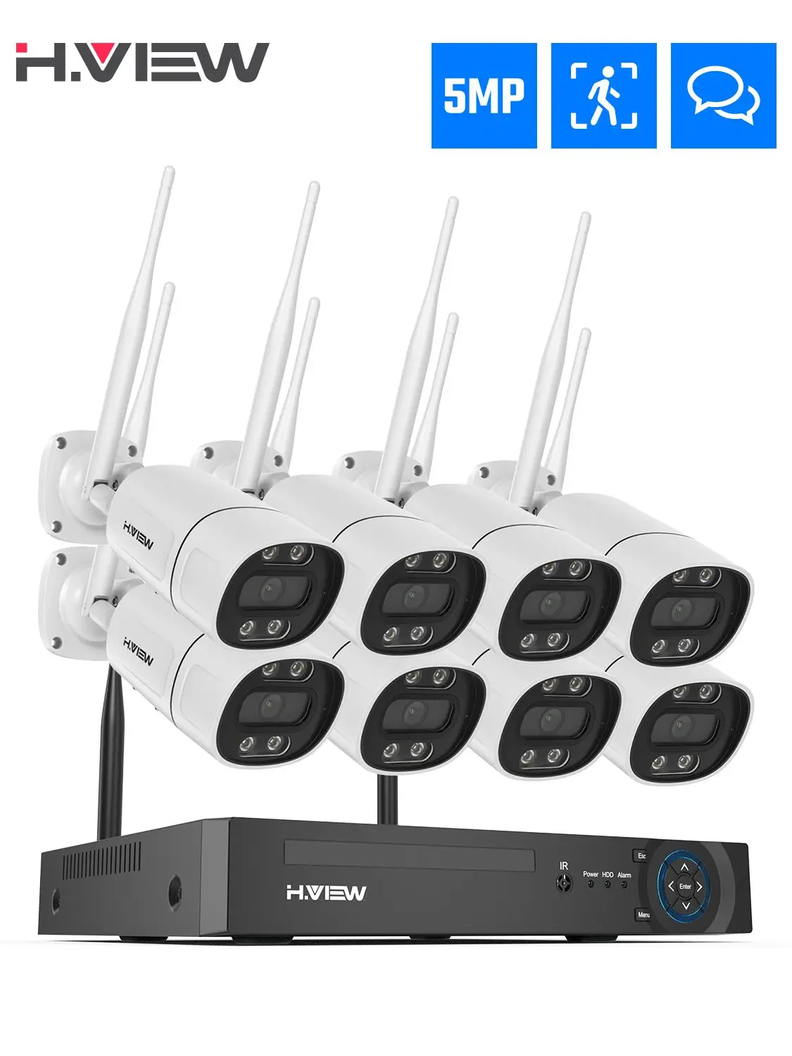 H.view – Kit de vidéosurveillance  8 canaux  5mp  sans fil  NVR  wifi  caméra Audio