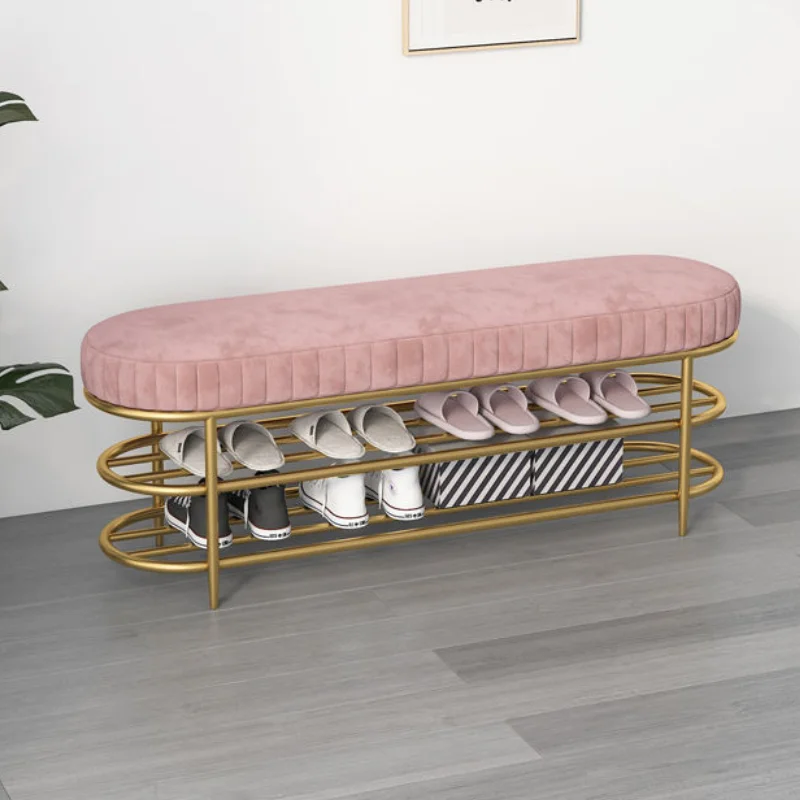 

Double Layer Storage Metal Nordic Shoe Rack Living Room Footstool Furniture Entry Home Simple Iron Art Stool Bedroom Bench Seat