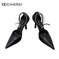 french 2022 new 9 5cm high heel sandal rivet bow sheepskin thin heel pointed head soft leather upper%ef%bc%8cwith box bag