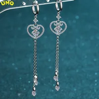 925 Sterling Silver Heart Tassel Earrings 1 Carat Round Cut Moissanite Lab Diamond Drop Earrings Wedding Engagement Jewelry