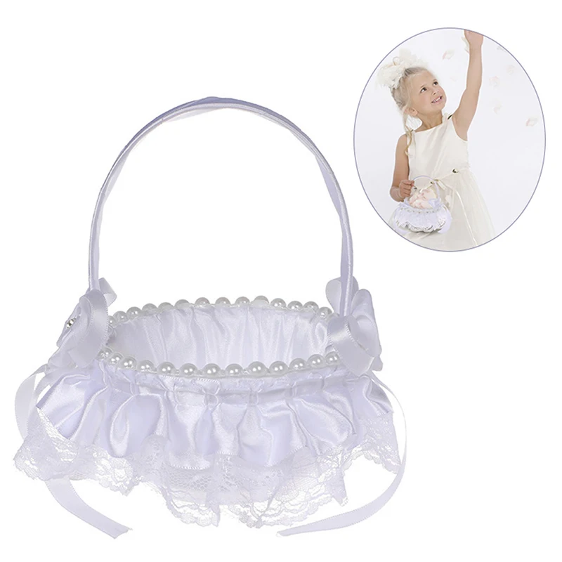 

Wedding Flower Basket Bridesmaid Lace White Flower Girl Basket Vintage Rustic Wedding Ceremony Bridal Shower Table Decor