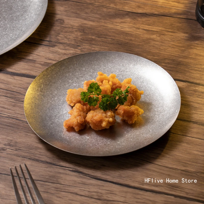 Винтажная десертная тарелка из нержавеющей стали 304