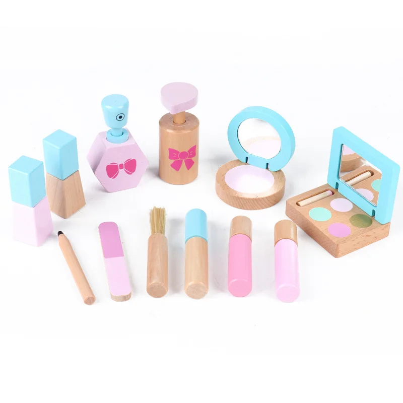 

Wooden Children‘s Pretend Dressing Makeup Toy Simulation Cosmetic Bag Little Girl Little Princess Makeup Toy Set Birthday Gift