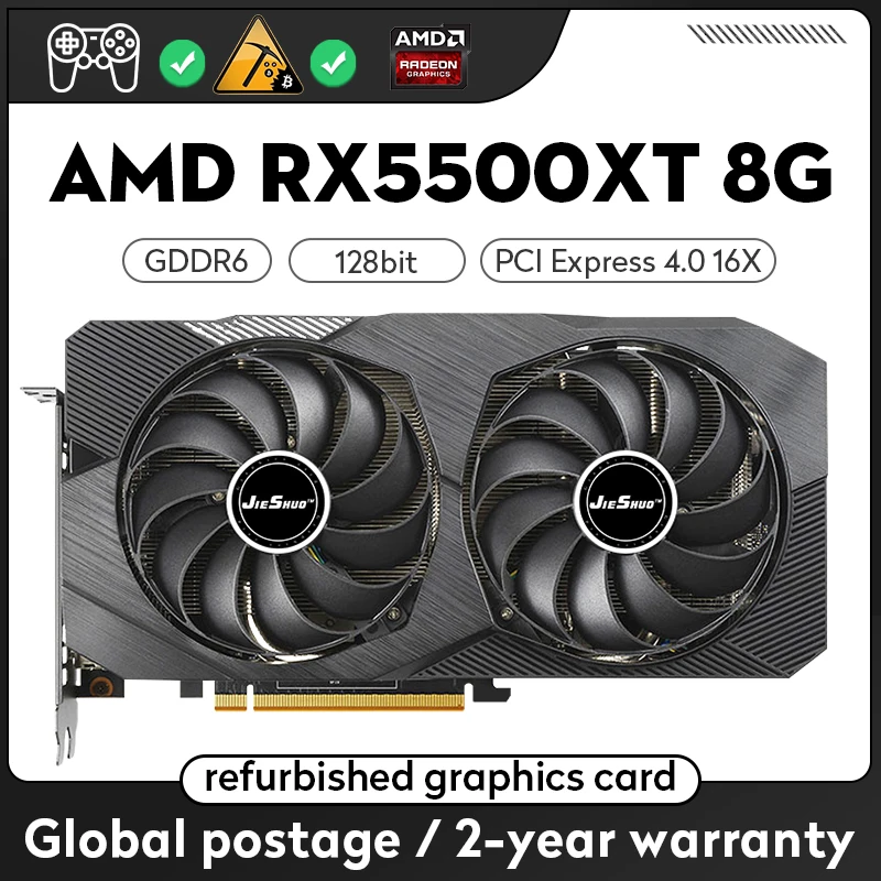 

JIESHUO Graphics Card RX 5500XT 8G Gaming 7NM 128bit GDDR6 8Pin AMD RX5500XT 8GB HDMI*1 DP*3 Support Desktop Video Card