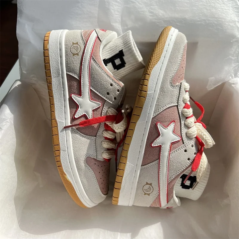 SHANPA Green Fashion Summer Women Sneakers Star Pattern Flat Vintage Casual Shoes Breathable Vulcanized Lace-Up Ladies Shoes New