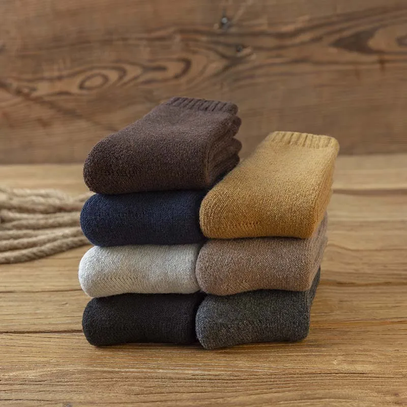 Winter Thick Warm Men's Wool Socks Solid Color Casual Plus Velvet Cold-proof Cashmere Snow Mens Socks 5 Pair