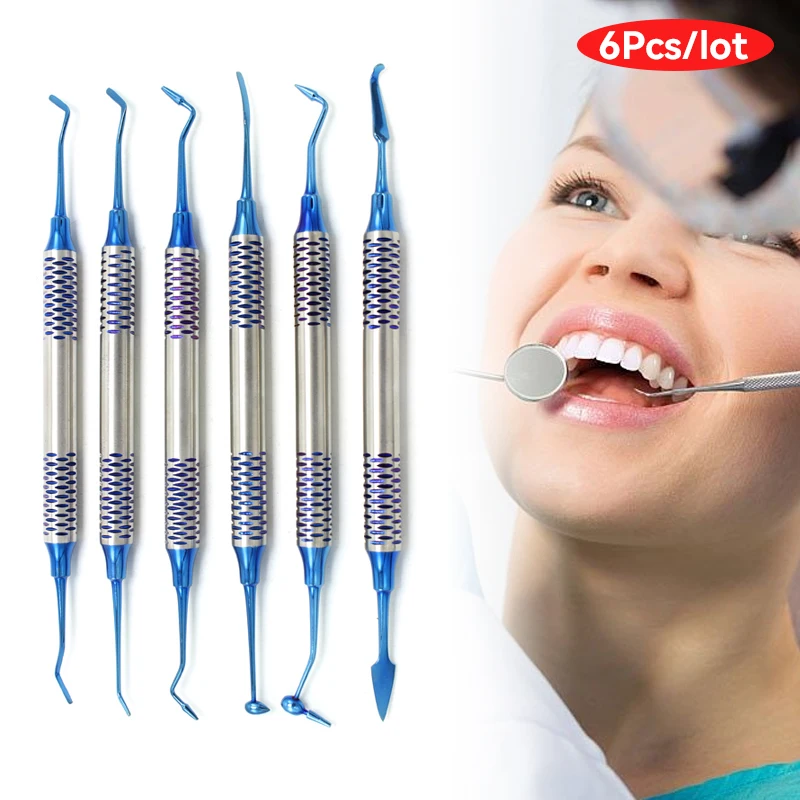 

6pc Dental Composite Filling Instrument Filler Spatula Amalgam 18.5cm Resin Filling Repair Tools Instrument Titanium Plated Head
