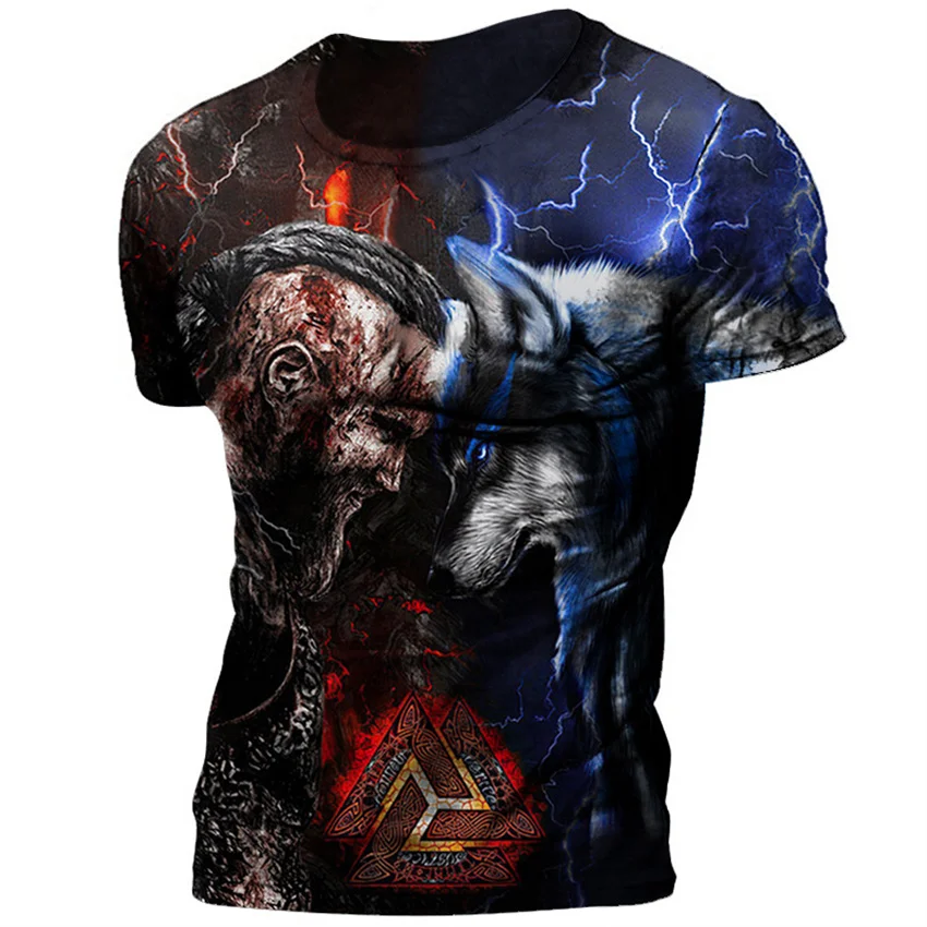 

Футболка мужская базовая с коротким рукавом, цифровая 3D-печать, стиль викингов Хантер, Европейская и американская одежда, лето
