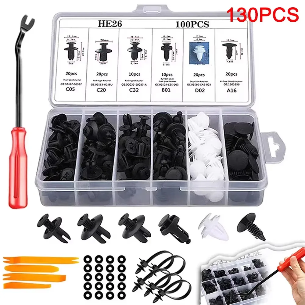 Автомобильные фиксаторы и автозастежки в ассортименте — заклепки на бампер и крыло с 10 съемниками крепежа для кабельных стяжек для Toyota Honda