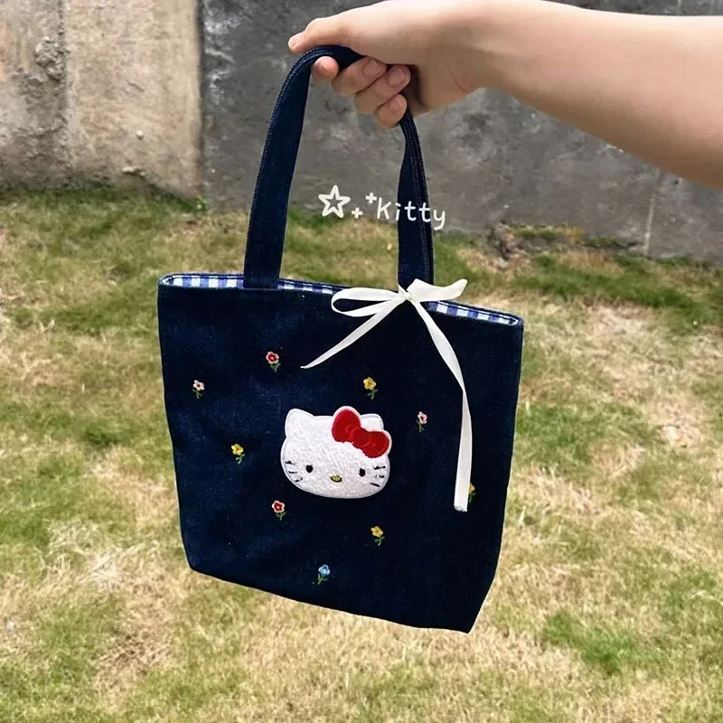 Новинка Sanrio Hello Kitty сумка аниме мультфильм простой кавайная Вышивка Цветы офисный