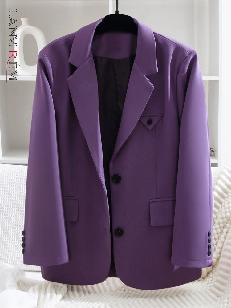 

Женский однобортный Блейзер LANMREM, фиолетовый блейзер с длинным рукавом, однотонная офисная модная одежда на весну, 2R9092