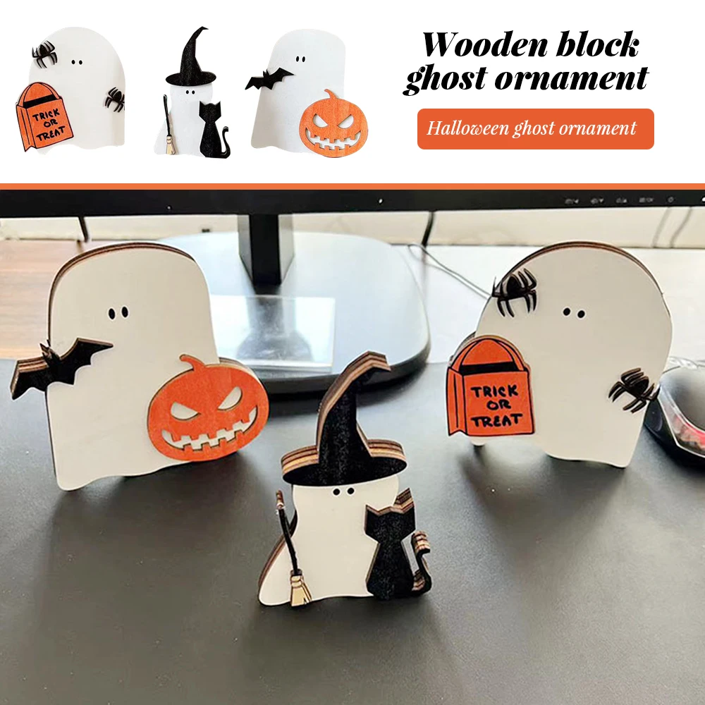 

Деревянные украшения для стола в виде призраков на Хэллоуин для дома, офиса, настольное украшение, деревянное украшение для настольного дек...
