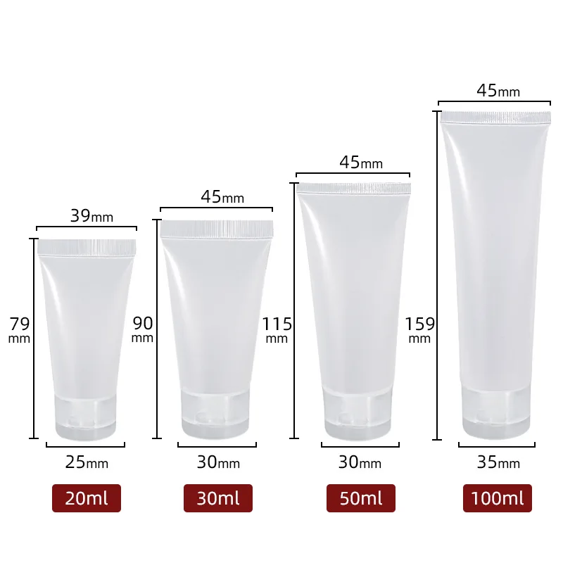 

5pcs/lot Travel Empty Clear Tube Cosmetic Cream Lotion Shampoo Bath Lotion Containers Refillable Bottles 20ml/ 30ml/ 50ml/ 100ml