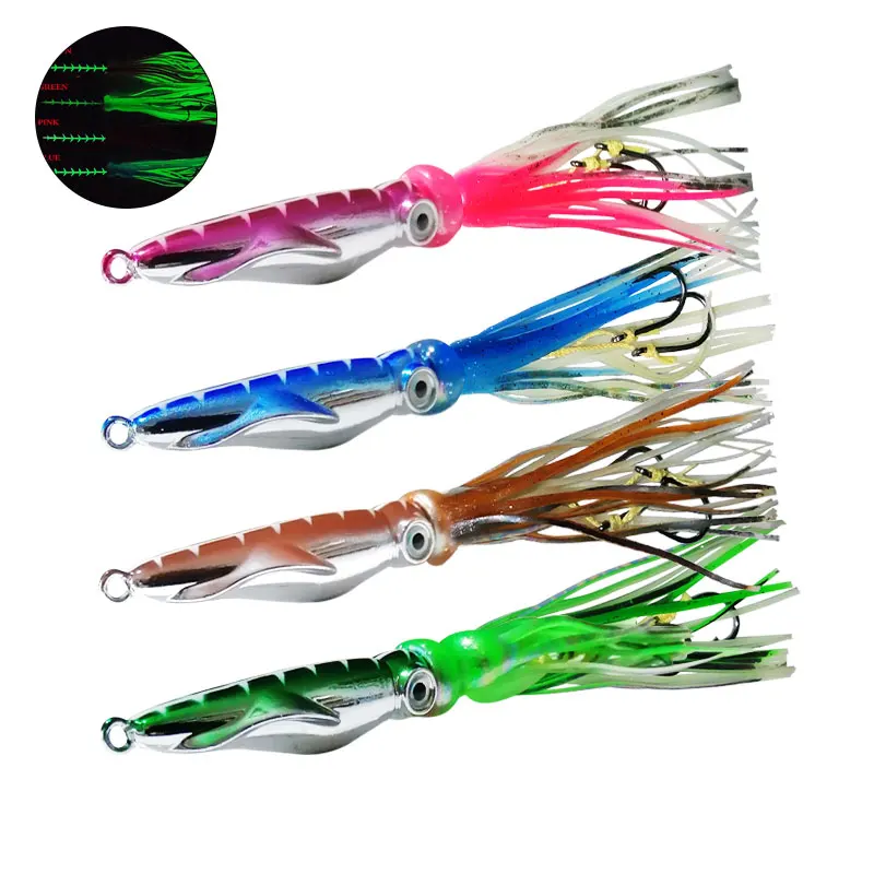 1PC Glow Metal Head Octopus Skirt Fishing Jigging Lure Artifial Bait 60g100g120g150g200g pesca Fishing Lure Luminous Hard Bait