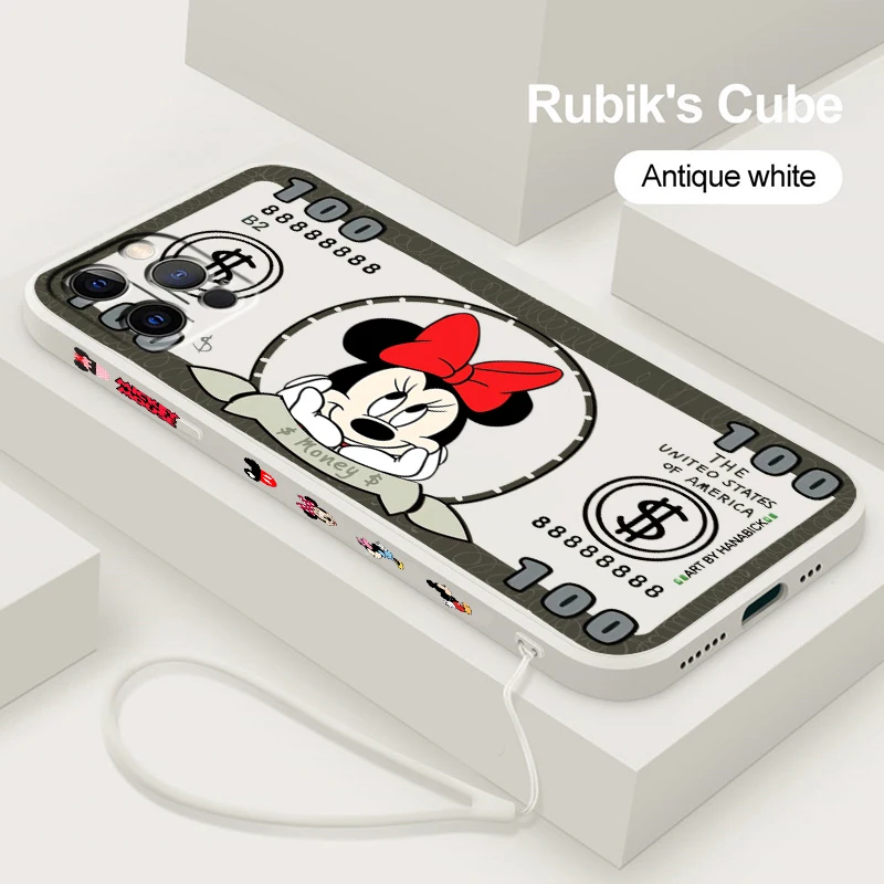

Dollar Mickey Minnie Stitch Liquid Left Rope Cover Phone Case For Apple IPhone 14 13 12 Mini 11 Pro XS MAX XR X 8 7 SE Funda