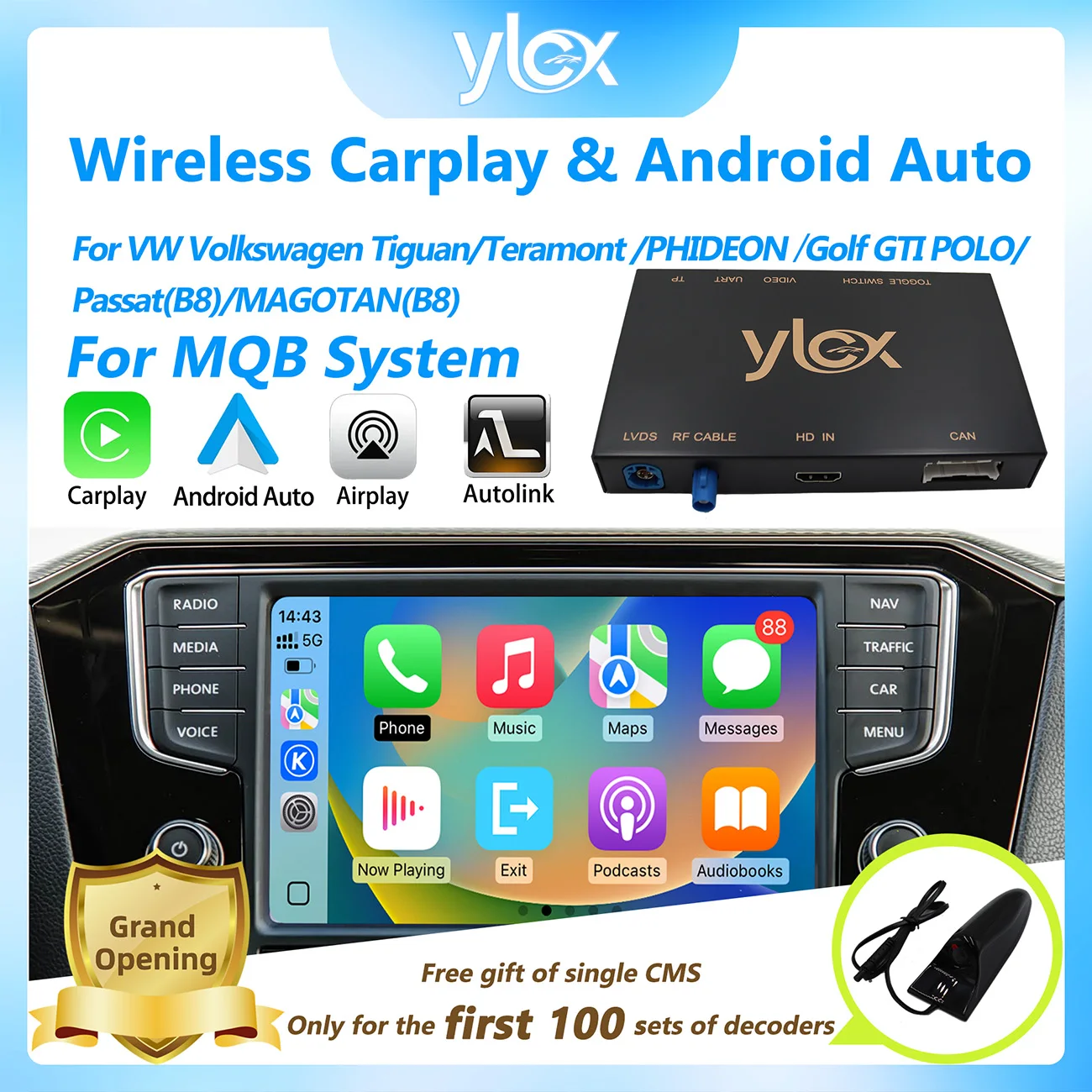 Фото Беспроводной Carplay Android Auto Airplay AutoLink для VW Volkswagen TIGUAN Teramont PHIDEON GOLF GTI POLO Passat B8 MAGOTAN (B8) №1