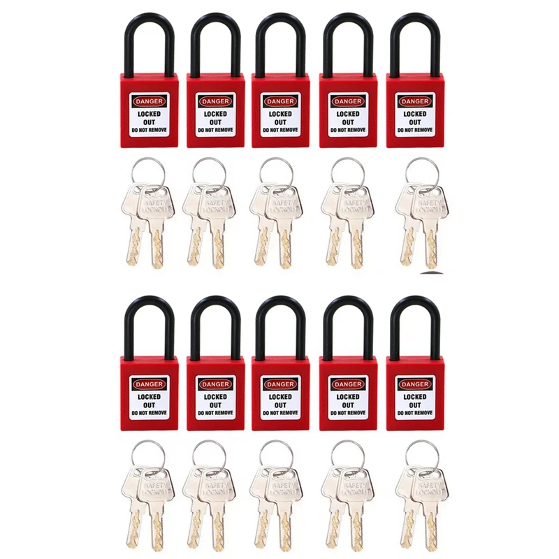 

10PCS Safety Lockout Padlock 38mm Nylon Shackle Engineering Plastics Hazardous Energy Isolation Keyed, Red