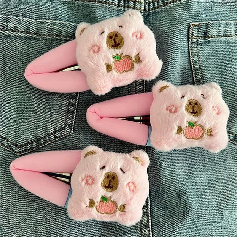 Новая милая розовая капибара плюшевая заколка для волос девочек с милой челкой