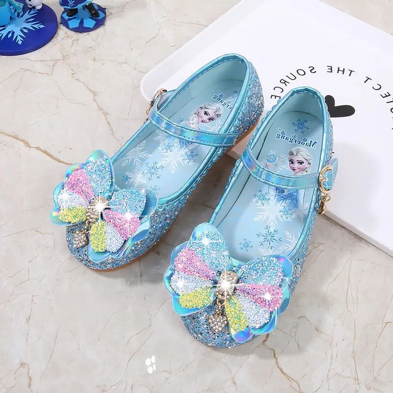 

Disney Spring New Girls Princess Shoes Flat Non-slip Crystal Shoes Children Performance Casual Shoes Girls Frozen Leather Shoes