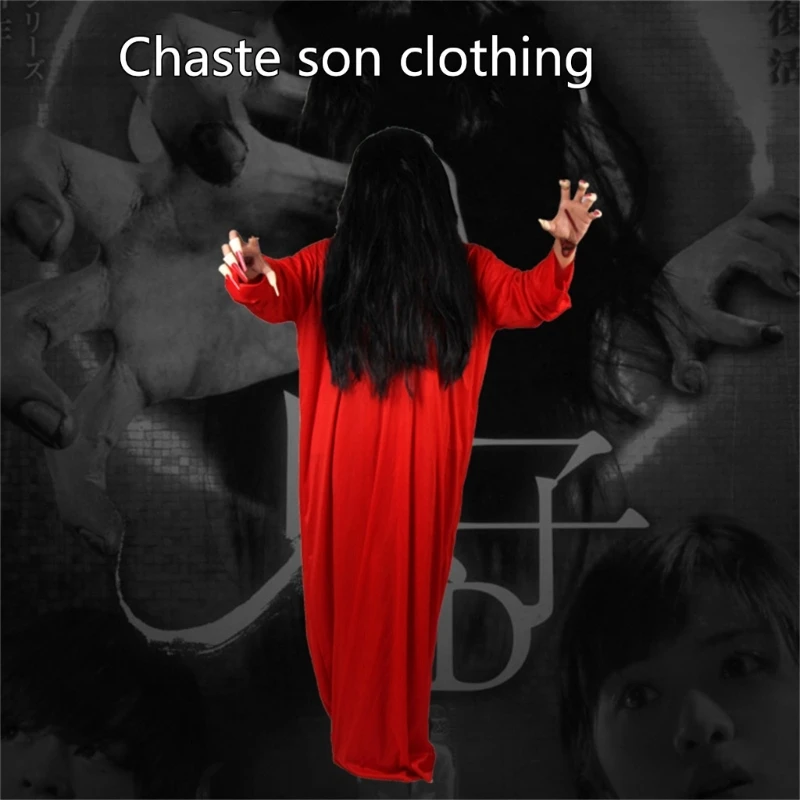 

Костюм для косплея призрака, костюм Садако, Женский костюм призрака, дом с привидениями, на Хэллоуин, искусственная вечевечерние