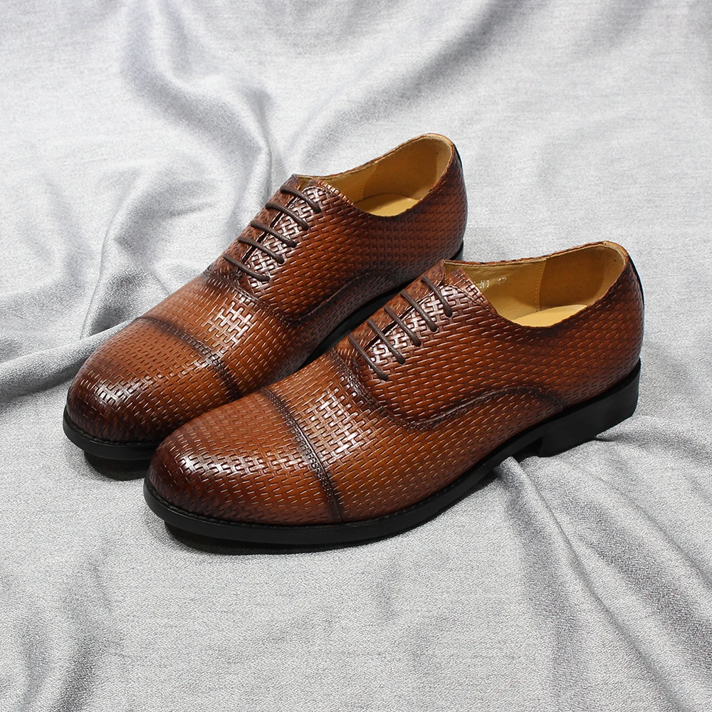 

Luxury Mens Oxford Dress Shoes Genuine Leather Male Lace-Up Solid Cap Toe Wedding Party Office Formal Shoes for Men Suit Oxfords