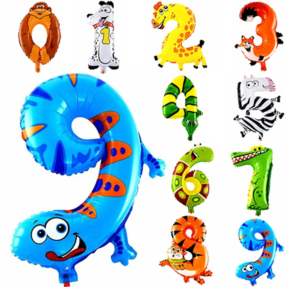 

Cartoon Animal Foil Balloons Jungle Safari Numbers Helium Inflatable Air Balloons Kid Birthday Party Festival Wedding Decoration