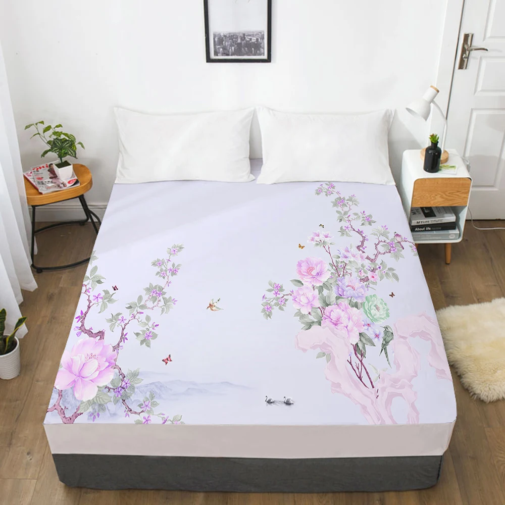 

1pc Elastic fitted sheet bed sheet With An Elastic Band Mattress Cover 160x200 Customizable size Bed cover oil flower branch
